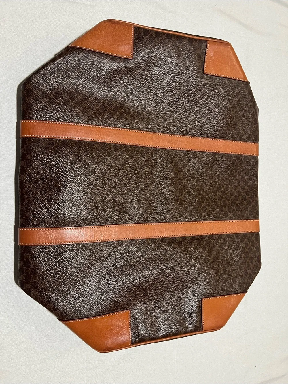 Classic Celine Brown Leather-Trim Travel Duffel Bag